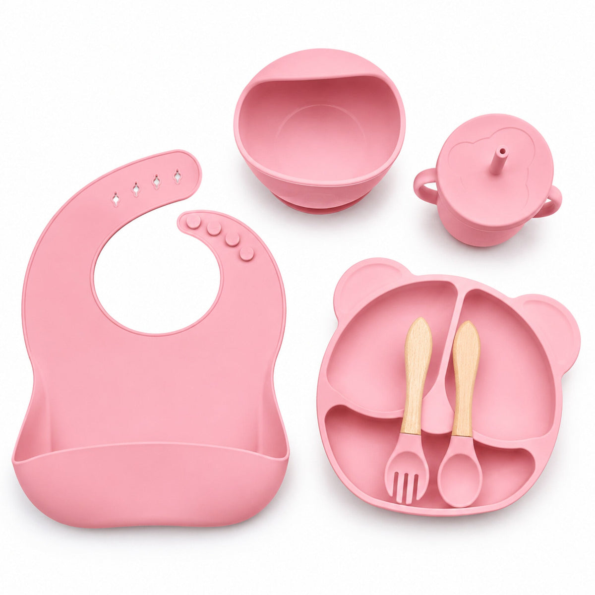 Silicone Baby Cutlery Set – 6 Pieces – Baby Pink | BPA-Free Feeding Set