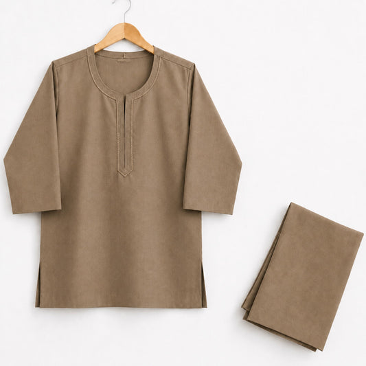 TBS - Cotton - Round Neck - Kurta Shalwar - Light Brown - 26