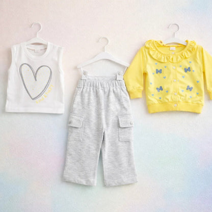 Six Bro - 3 Pieces - Suit Set - Yellow - Strawberry & Bow