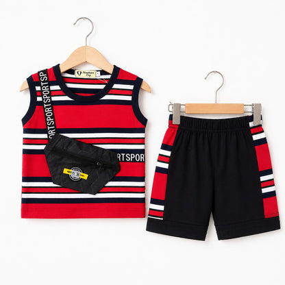 Cotton Jersey - Sando & Short - Red & Navy - Pocket