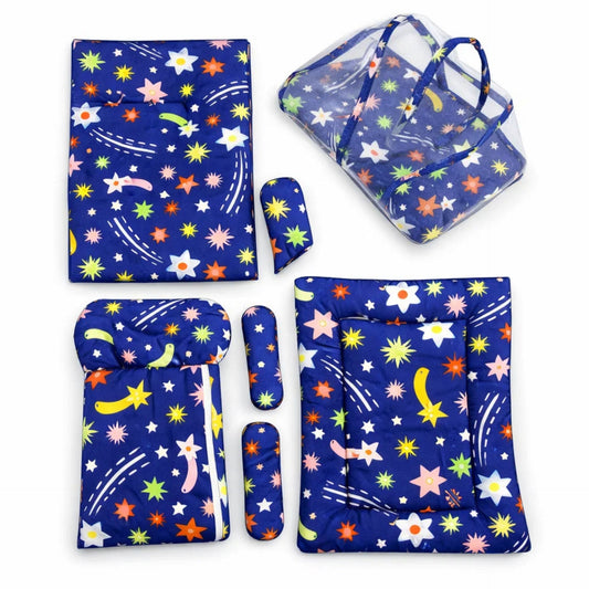Newborn Cotton Bedding Set - 8 Pieces - Glowing Stars - Navy