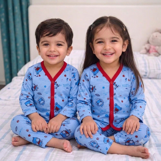 Cotton Jersey Night Suit - Sky Blue - Characters - 26 - TBS