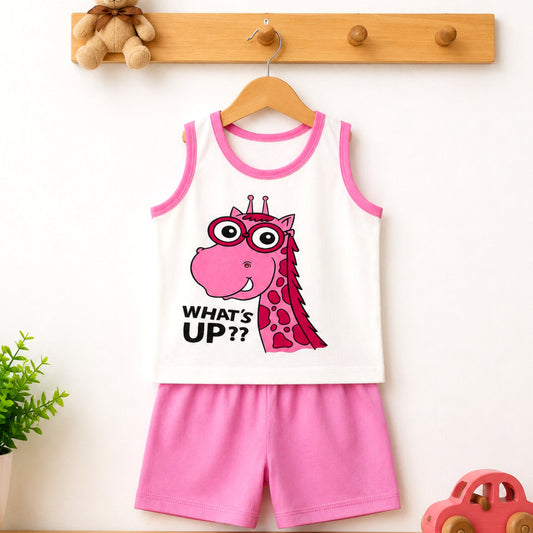 Cotton Jersey Sando & Short - Pink - Giraffe