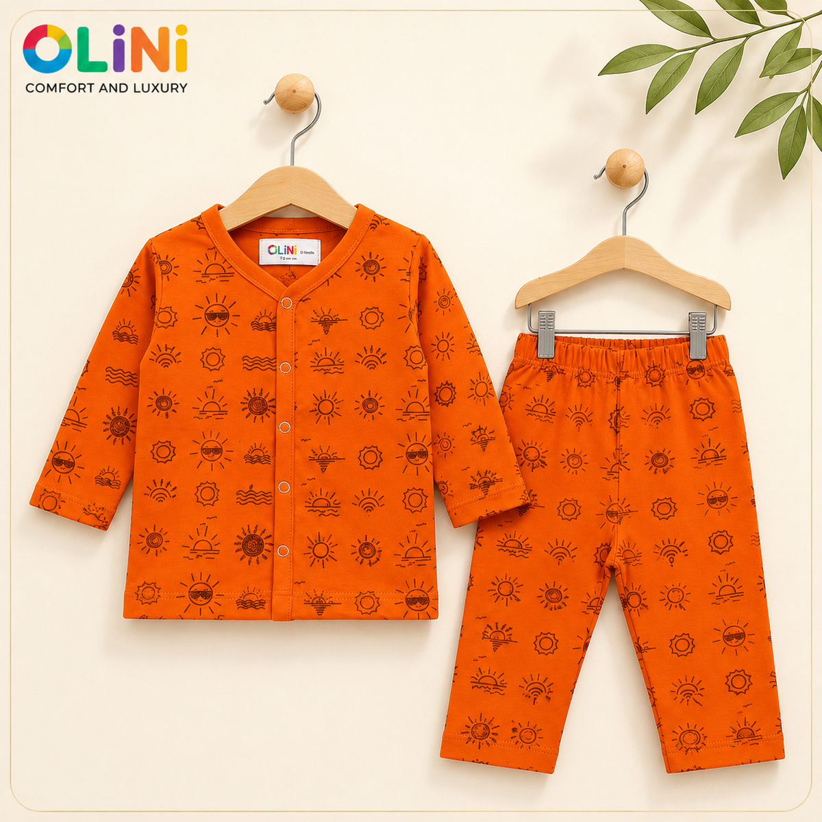 OLINI - Cotton Jersey - Night Suit - Orange - Sunshine - NUJ