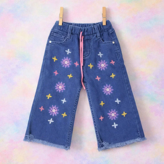 BRB - Bell Bottom - Jeans - Light Blue - Flowers - (2-10Y)