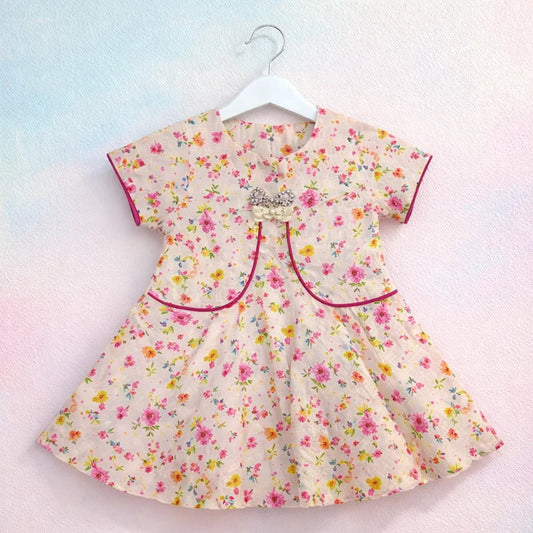 P&P - Short Sleeve - Frock - Peach - Bow Floral
