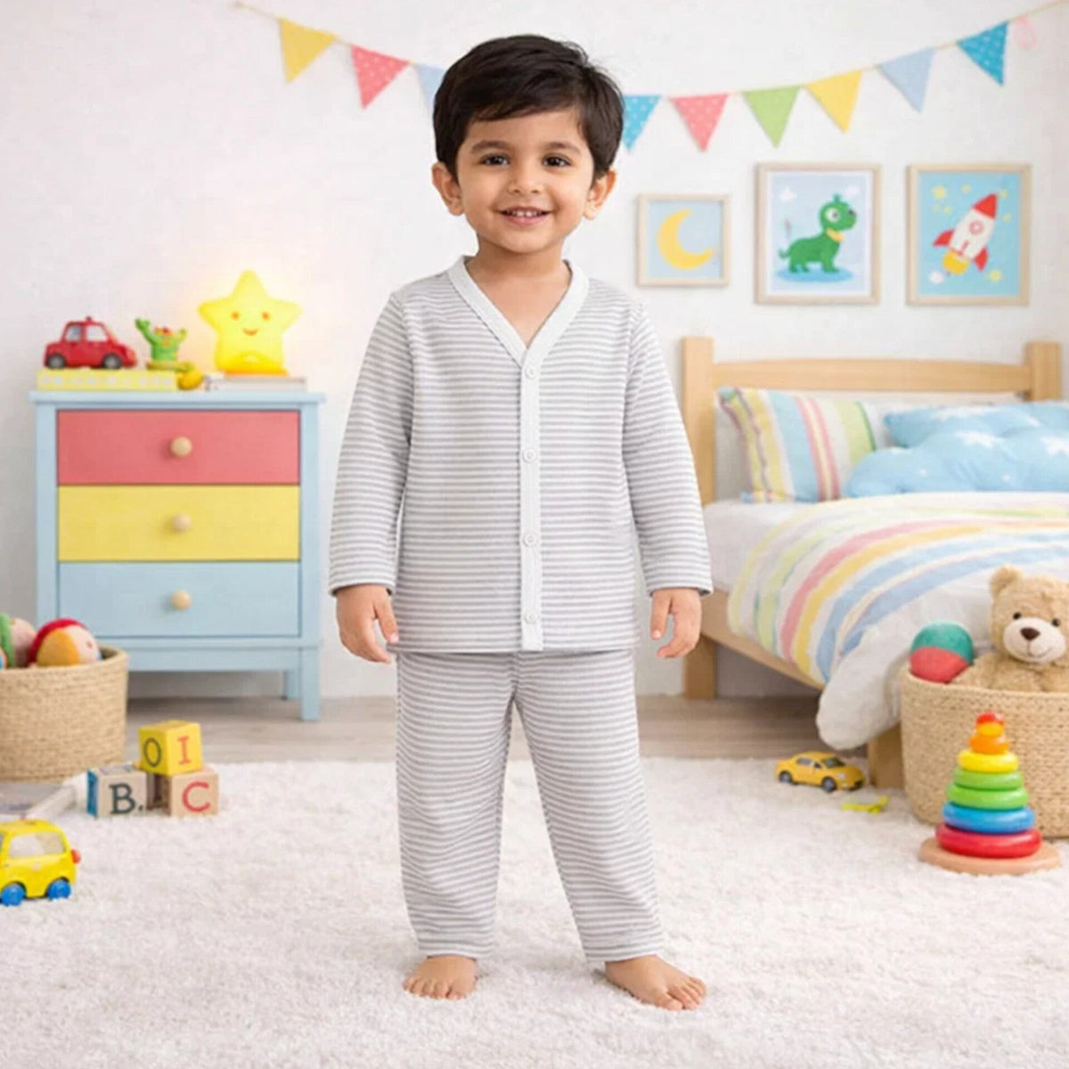 TBS - Cotton Jersey - Night Suit - Grey - Stripes - 26