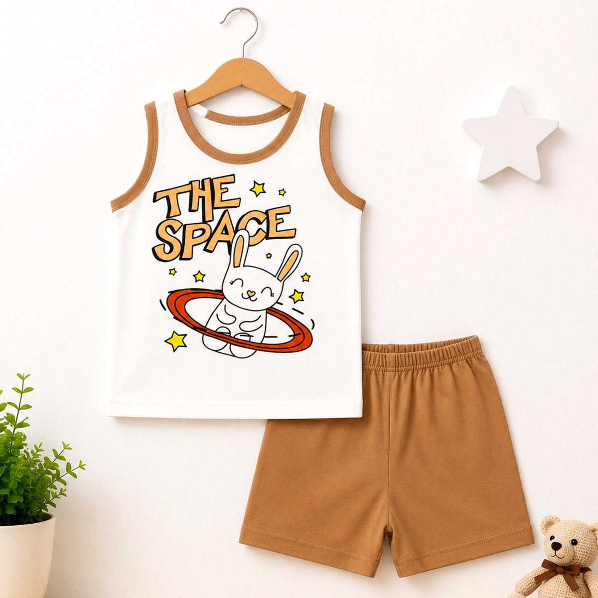 Cotton Jersey Sando & Short - Peach - Space