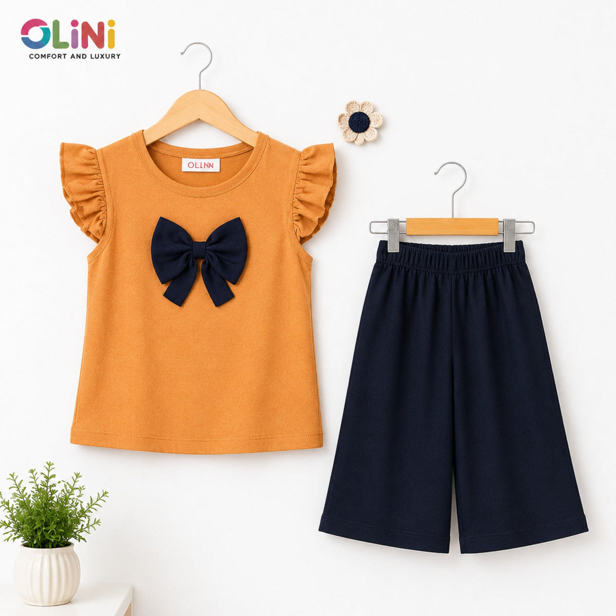 OLINI - Cropped Shirt & Bell Bottom - Brown - Flower