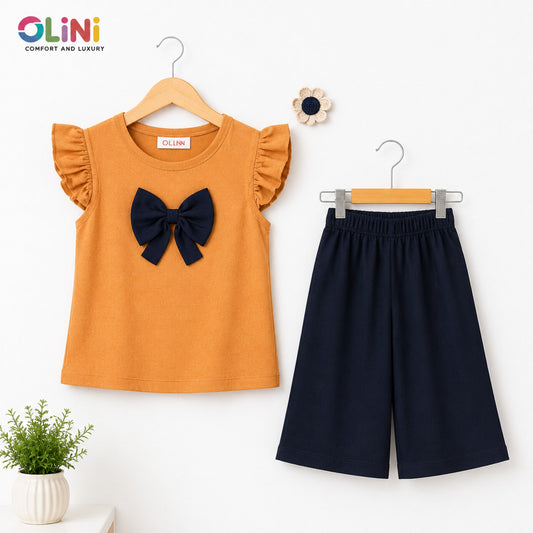 OLINI - Cropped Shirt & Bell Bottom - Brown - Flower