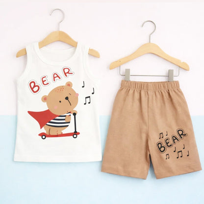 Cotton Jersey - Sando & Short - White - Bear