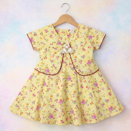 P&P - Short Sleeve - Frock - Yellow - Bow Floral