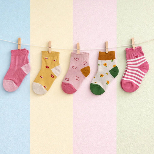 Tini Bear - Pair of 5 Socks - Pinkish  - (Age 1-3Y)
