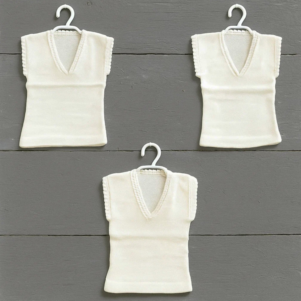 Pack of 3 - Woolen Vests V Neck - White