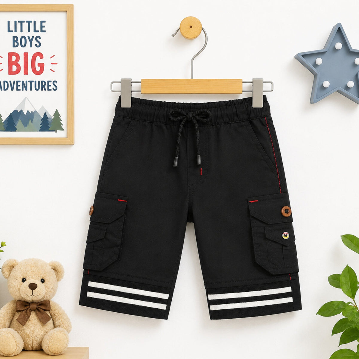 Active - Cotton - Three Quarter - Cargo Shorts - Black