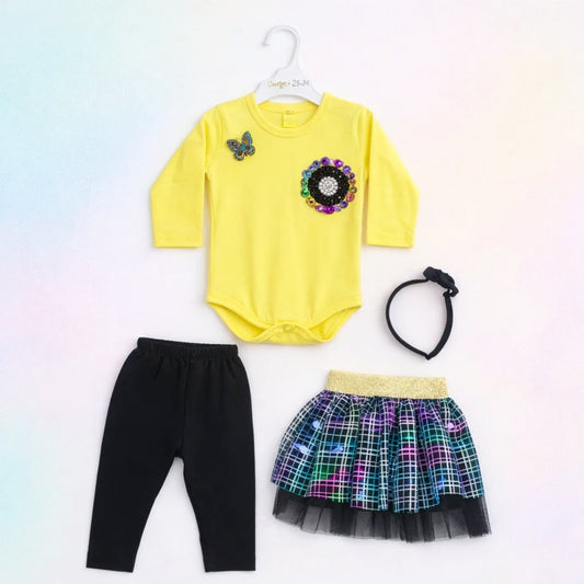 GM - 4 Pieces - Suit Set - Yellow - Flower