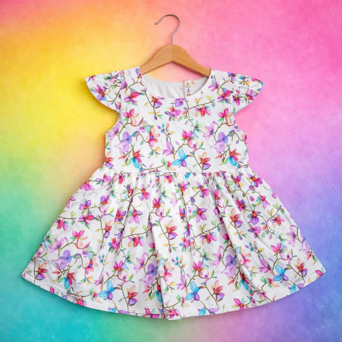 P&P - Short Sleeve - Frock - White - Multi Flowers