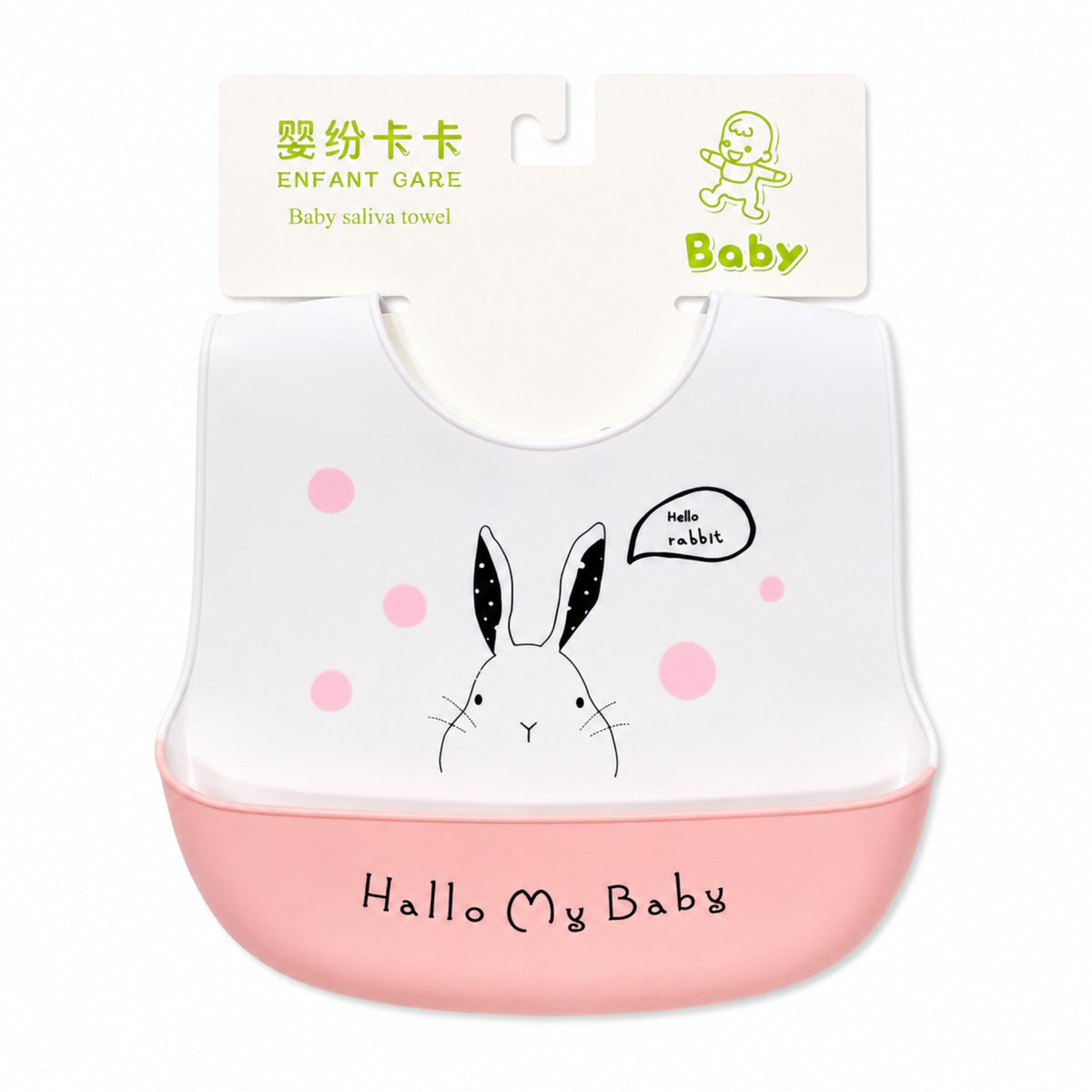 Silicone Container Bib - Pink - Rabbit