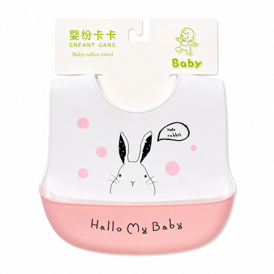 Silicone Container Bib - Pink - Rabbit