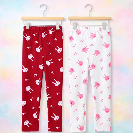 Pack of 2 - Printed - Trouser Tights - Maroon & White - Love