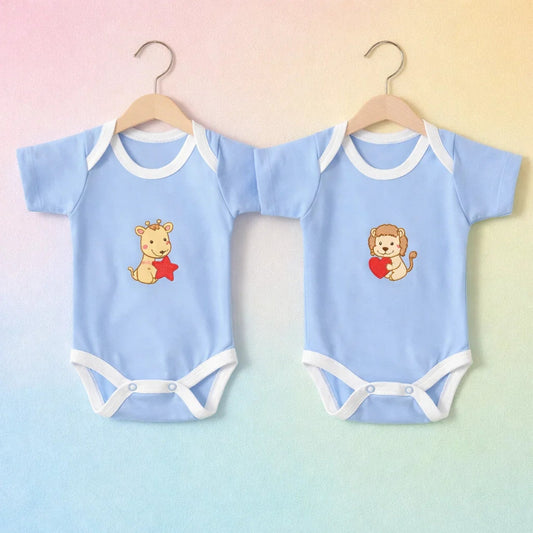TBS - Pack of 2 - Cotton Jersey - Short Sleeve Bodysuits - Blue & Blue