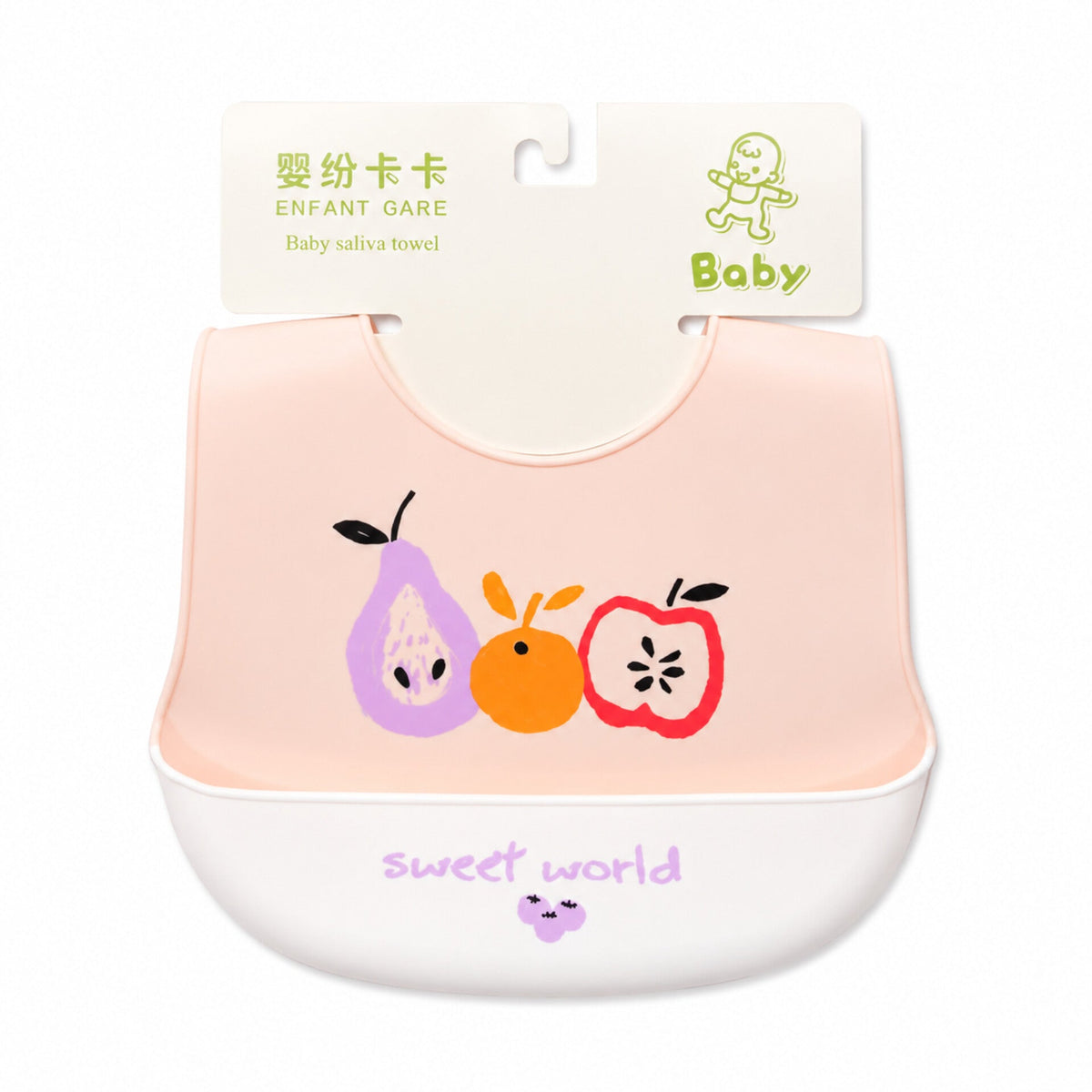 Silicone Container Bib - Pink - Fruits