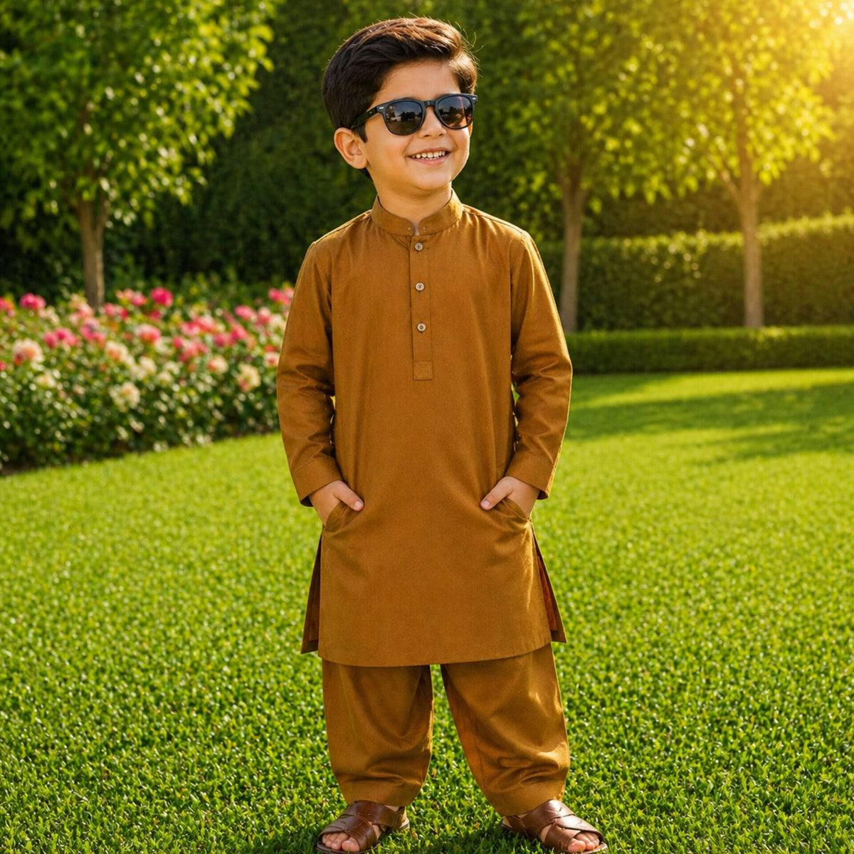 OLINI - Cotton - Kurta Shalwar - Tan Brown