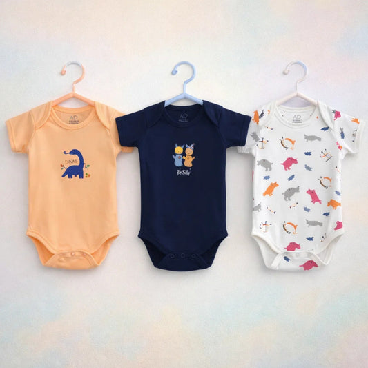 BRL - Pack of 3 - Short Sleeve Bodysuits - Ancient Dinosaurs