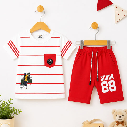 ZS - T-Shirt & Short - Red - Stripe Adi