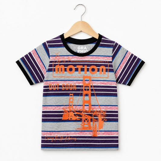 GT - Short Sleeve - Round Neck - T-Shirt - Grey & Purple - Motion