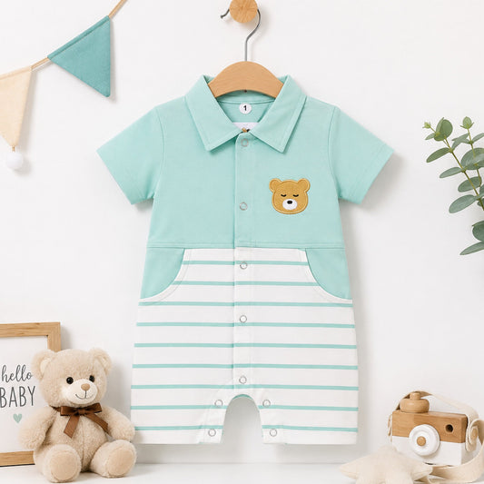 TBS - Short Leg - Fashion Romper - Green - Bear & Stripes