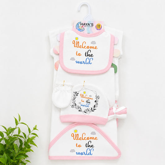 Newborn Starter Set - Cotton Interlock - 11 Pieces - Welcome - Pink