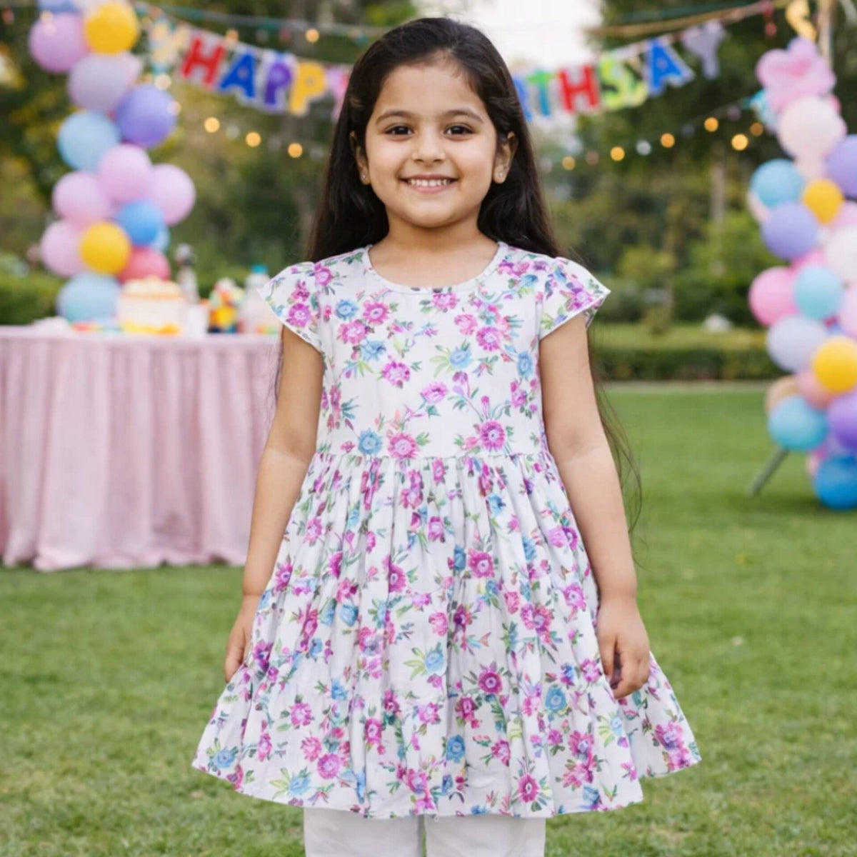 P&P - Short Sleeve - Frock - White - Multi Flowers