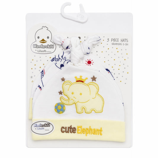 Wonderchild - Pack of 3 Hats - Yellow -  Cute Elephant
