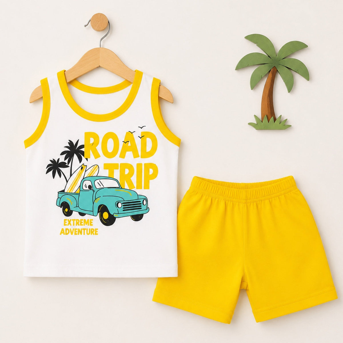 Cotton Jersey Sando & Short - Yellow - Road Trip