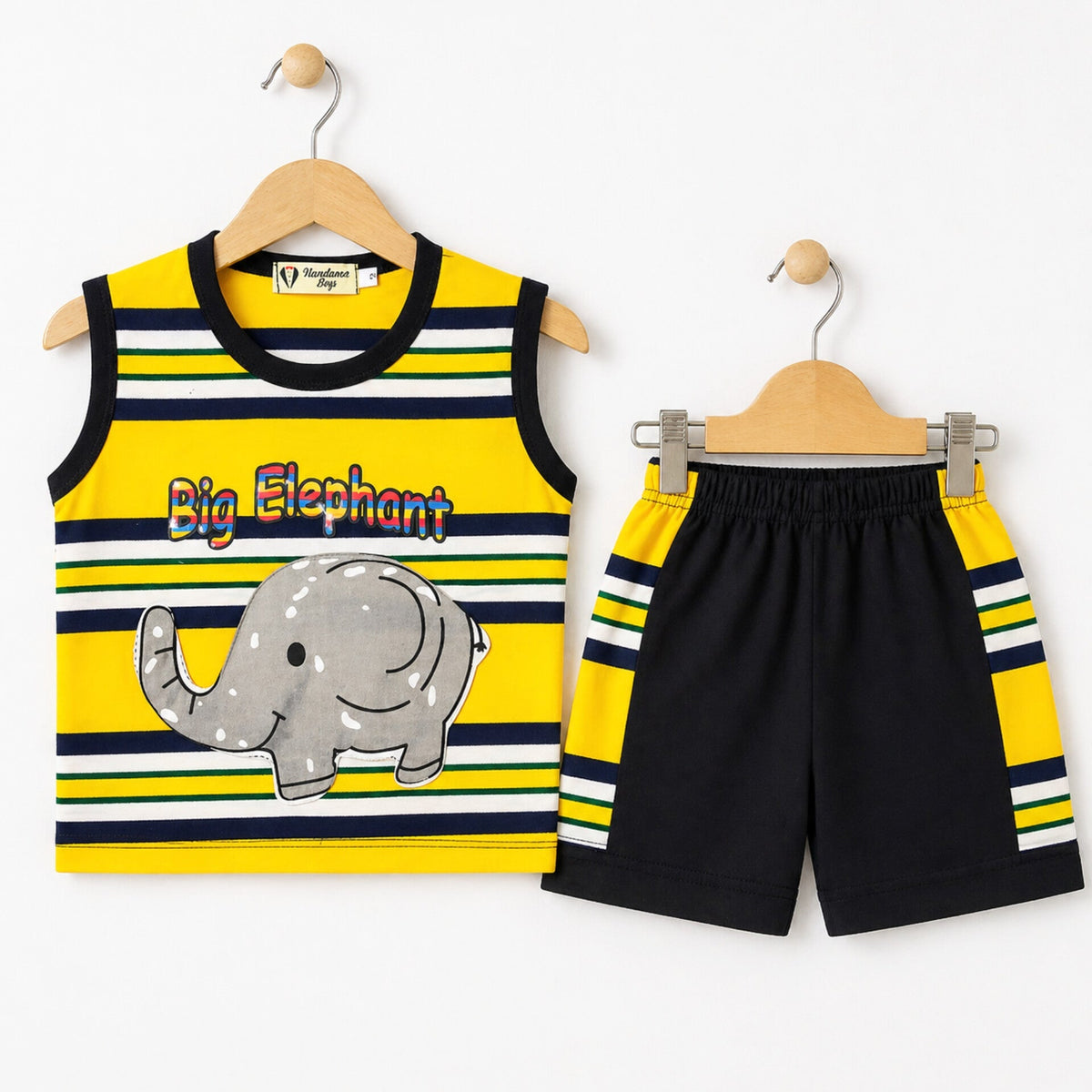 Cotton Jersey - Sando & Short - Yellow & Navy - Elephant