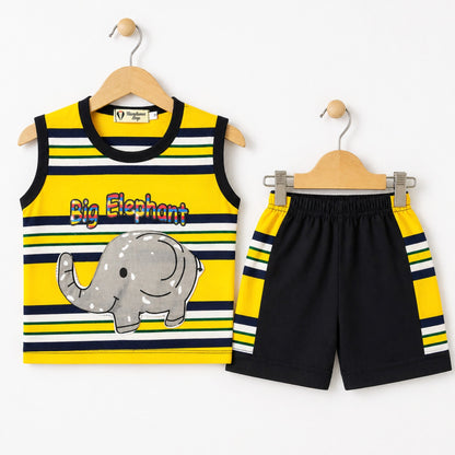 Cotton Jersey - Sando & Short - Yellow & Navy - Elephant