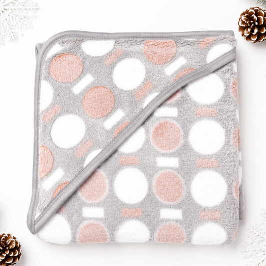 Plush Fleece Newborn Wrapping Sheet Grey Round Print 30×30 Inches | Soft Baby Swaddle Blanket