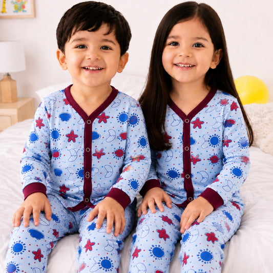 TBS - Cotton Jersey - Night Suit - Light Blue - Sky & Star - 26