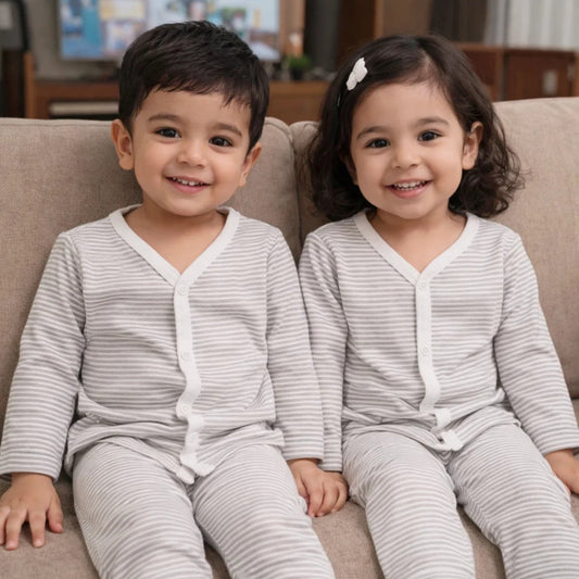 TBS - Cotton Jersey - Night Suit - Grey - Stripes - 26