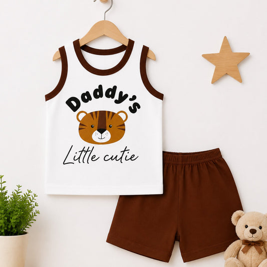 Cotton Jersey Sando & Short - Brown - Bear