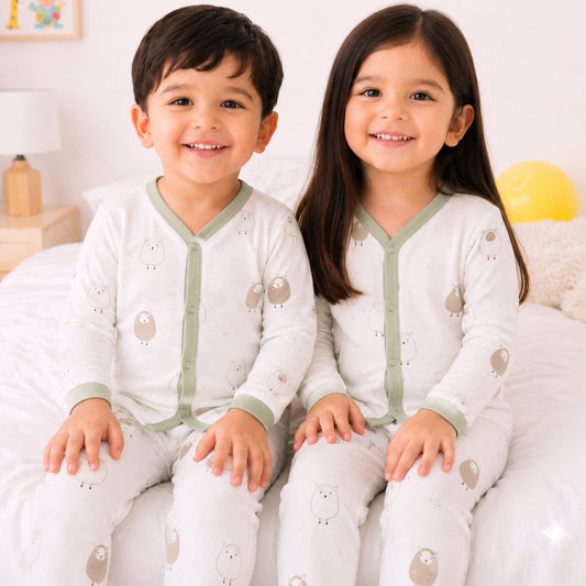 TBS - Cotton Jersey - Night Suit - Green - Sheep - 26