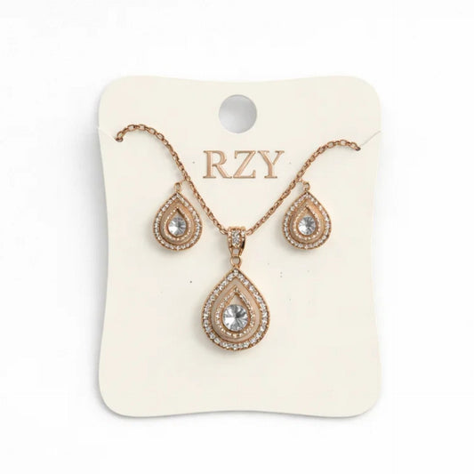RZY - 2 Pieces - Jewelry Set - Golden - White Drop