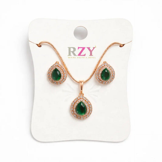 RZY - 2 Pieces - Jewelry Set - Golden - Green Drop