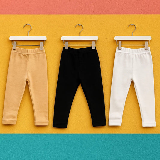 Pack of 3 Thermal Trousers for Kids – Skin, Black & White | Warm Winter Thermal Pants