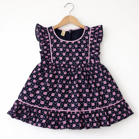 P&P - Short Sleeve - Frock - Black - Printed Floral