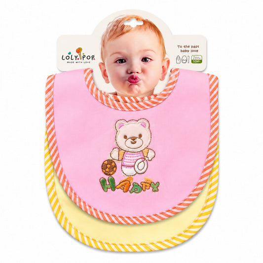 Newborn Pack of 2 Bibs - Bear - Pink & Yellow