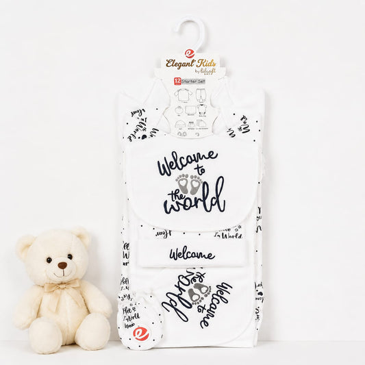 Newborn 12 Piece Fleece Starter Set Welcome – White | Soft Winter Baby Clothing Set | 0+ Months
