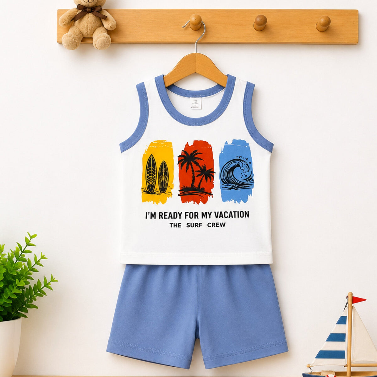 Cotton Jersey Sando & Short - Blue - Vacations