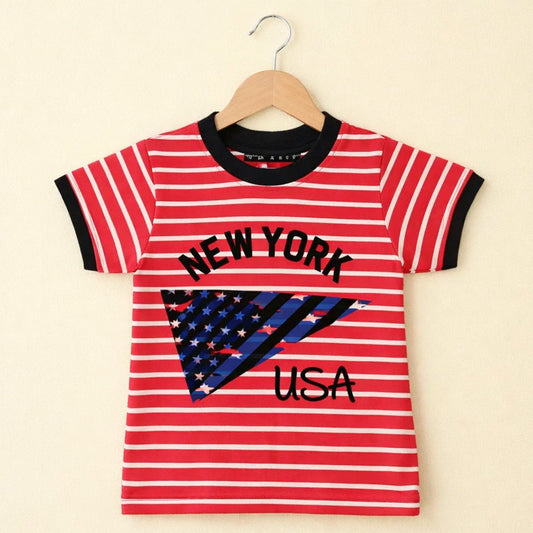 GT - Short Sleeve - Round Neck - T-Shirt - Red - Newyork Usa
